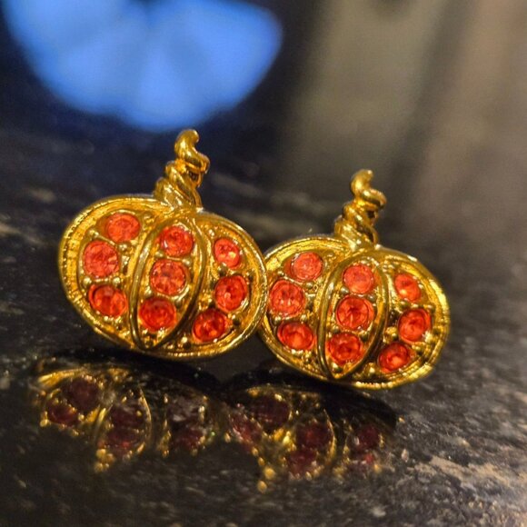 Vintage Avon Apples & Pumpkins Earrings Pin Fall Autumn  Jewelry set Rhinestone - Picture 3 of 7